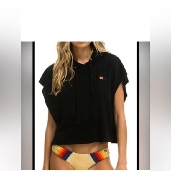 Aviator Nation Tops - Aviator Nation Embroidery Logo Sleeveless Oversized Cropped Hoodie Pullover XS